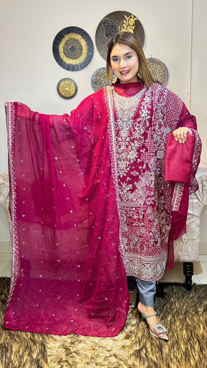 Luxury chiffon fabrics Unstitch 4 piece - Image 2