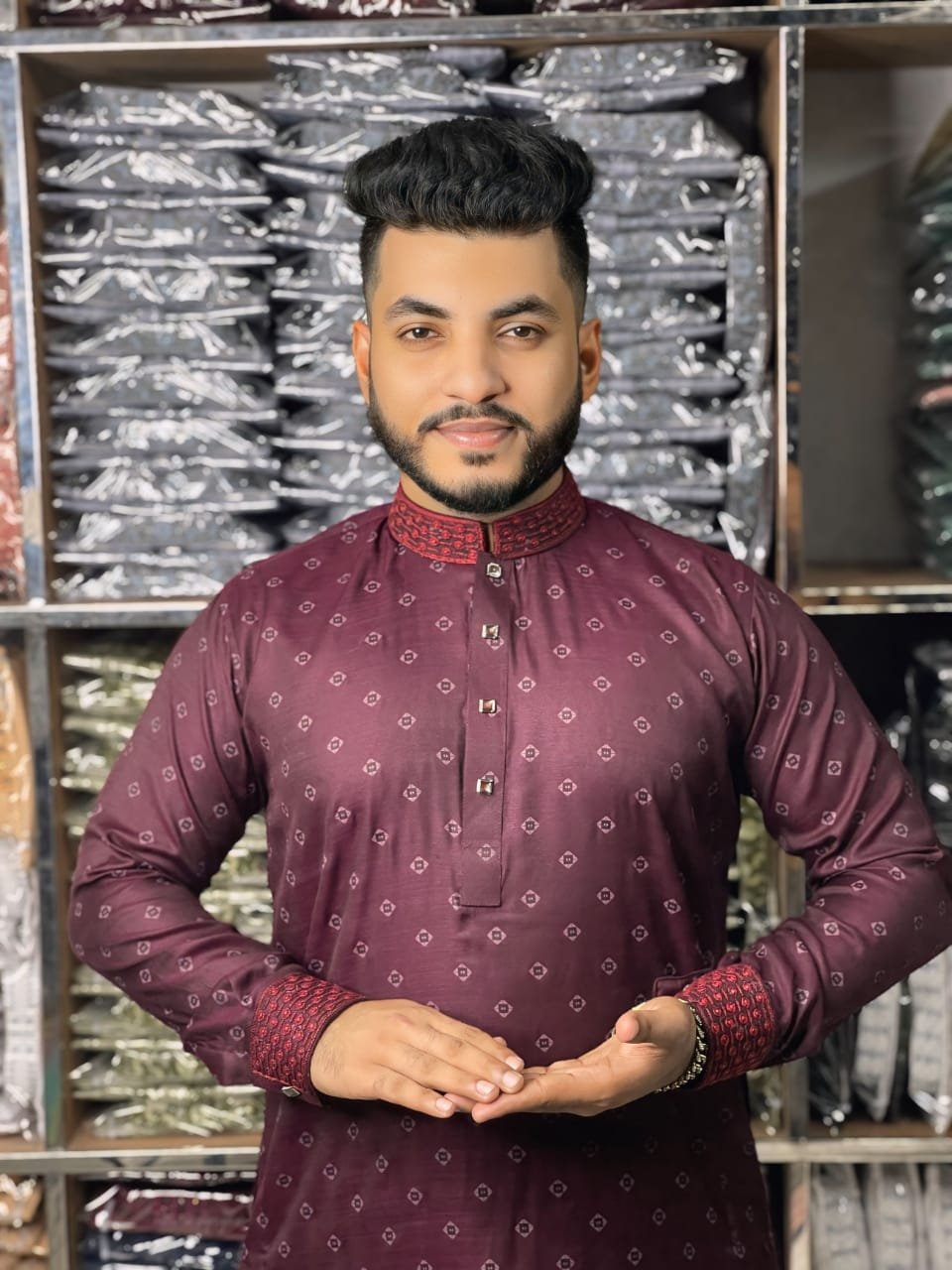 Punjabi Fashion Print 72 front view Men’s printed panjabi Punjabi Fashion Print 72 Punjabi Fashion Print 72 back & side view